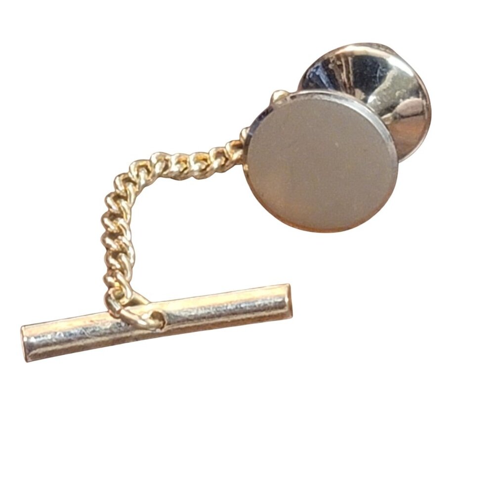 Vintage Dolan & Bullock Gold filled Circe disc setting Tie Tack Chain & Bar